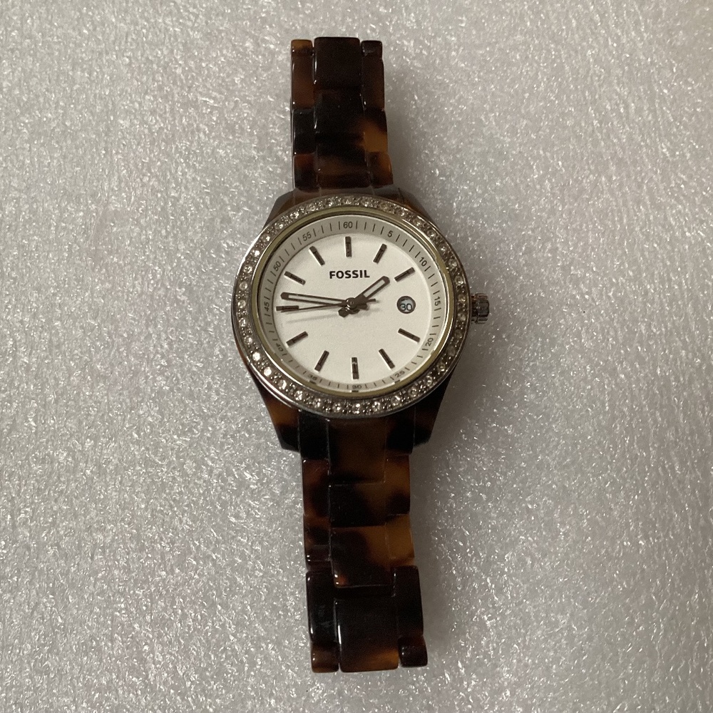 Fossil Stella Mini Faux Tortoise Plastic Bracelet Women’s Watch ES2680
